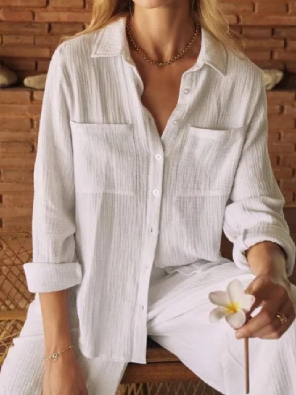 Size XL Calvin Klein White Lightweight Button-Up Relaxed gauze Shirt cotton